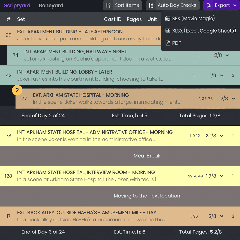 Create and Manage Shooting Schedules and DOOD Reports