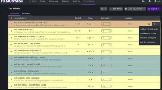 Simplifying scene shooting scheduling with pre-production software